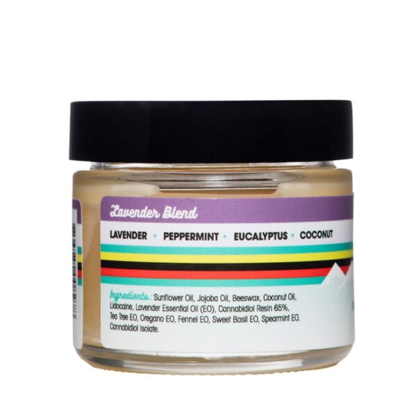A container of Floyds of Leadville Recovery Balm Lavender Blend with 600mg of THC-Free Isolate CBD with Lidocaine
