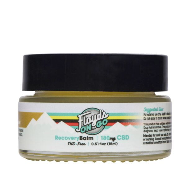 A container of Floyds of Leadville Recovery Balm Arnica Blend with 180mg of THC-Free Isolate CBD