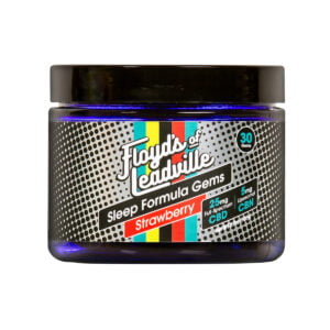 A container of Floyds of Leadville Sleep Formula Gummy Gems with 25mg of Full-Spectrum Select CBD and 5mg of Liposomal CBN in Strawberry flavor