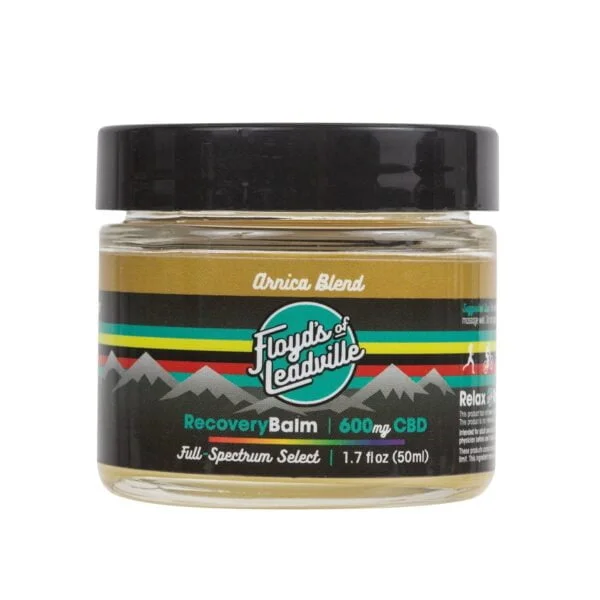 A container of Floyds of Leadville Recovery Balm Arnica Blend with 600mg of Full-Spectrum Select CBD