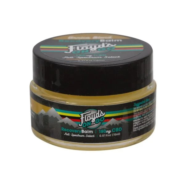 A container of Floyds of Leadville Recovery Balm Arnica Blend with 180mg of Full-Spectrum Select CBD