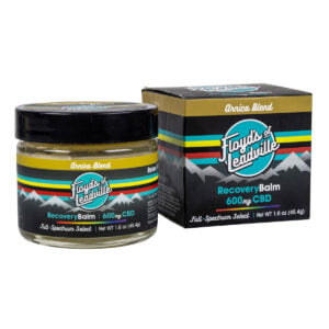 A container of Floyds of Leadville Recovery Balm Arnica Blend with 600mg of Full-Spectrum Select CBD and a box of Floyds of Leadville Recovery Balm Arnica Blend with 600mg of Full-Spectrum Select CBD
