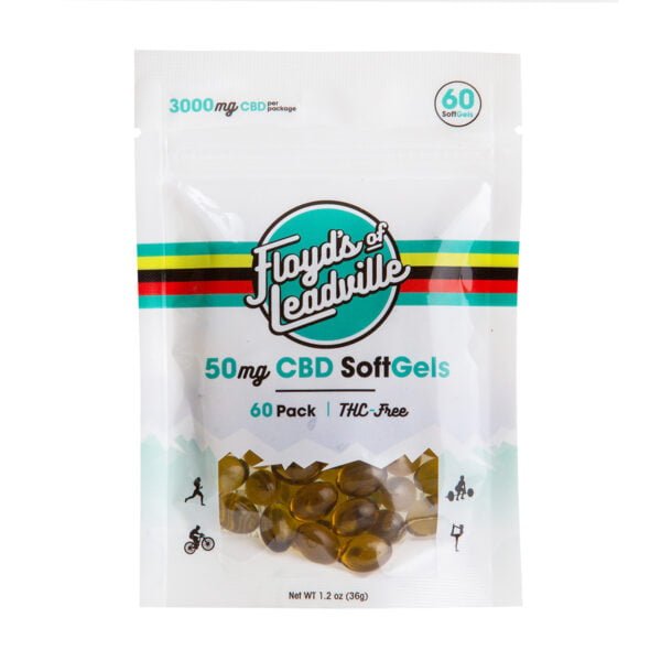 A package of Floyds of Leadville 60 count 50mg THC-Free Isolate CBD Oil SoftGels