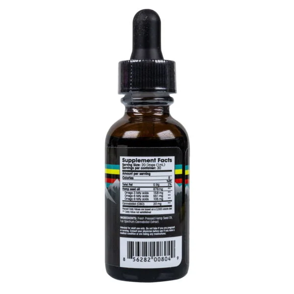 A tincture dropper bottle with Floyds of Leadville 600mg Full Spectrum CBD Oil