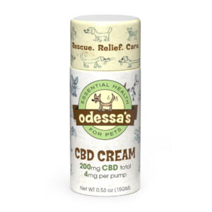 A bottle of Odessas Essential Health for Pets CBD Cream