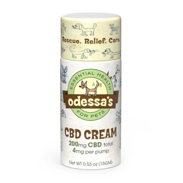 A bottle of Odessas Essential Health for Pets CBD Cream